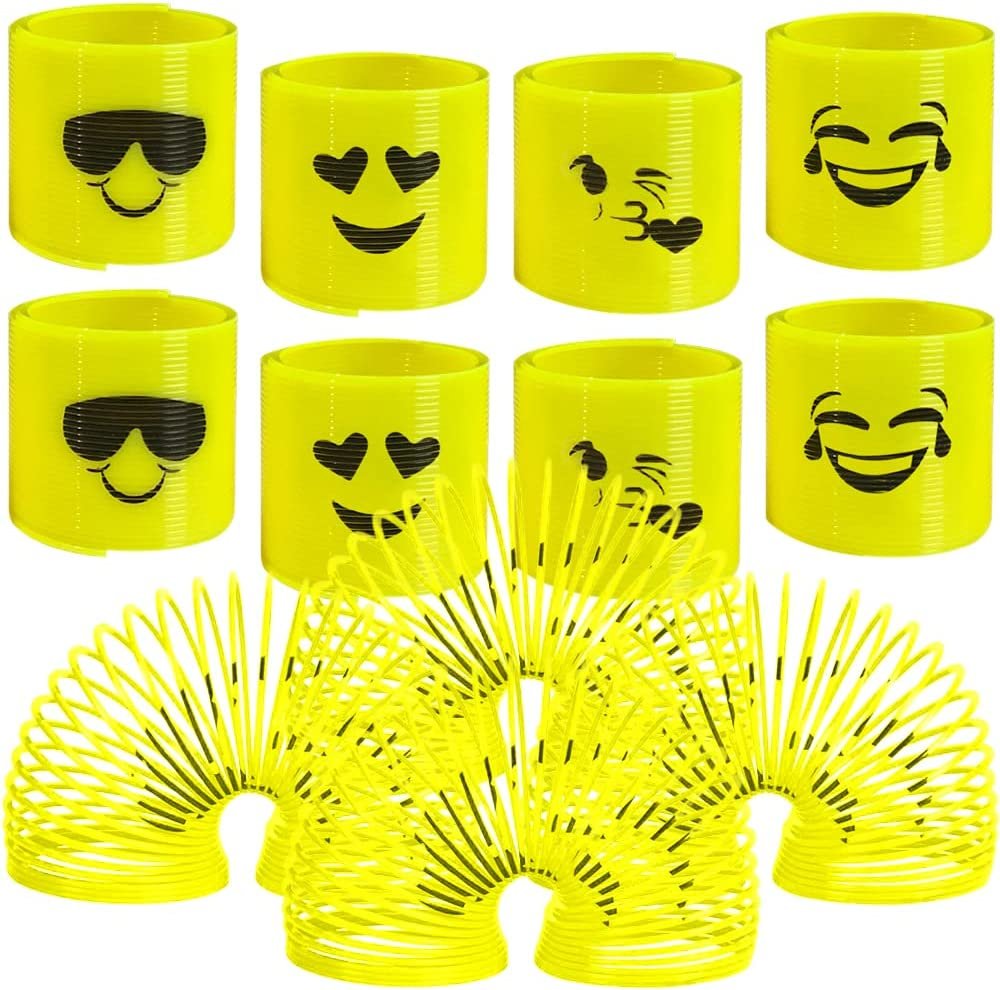 Mini Emoticon Coil Springs, Set of 12, Plastic Coil Springs with Emoticon Designs, Fun Birthday Party Favors for Kids, Goodie Bag Fillers for Boys and Girls