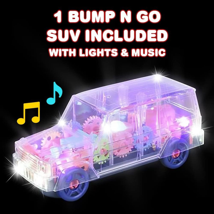 ArtCreativity Light Up Transparent SUV for Kids, 1PC, Bump and Go Toy Car with Colorful Moving Gears, Music, and LED Effects, Fun Educational Toy for Kids, Great Birthday Gift Idea