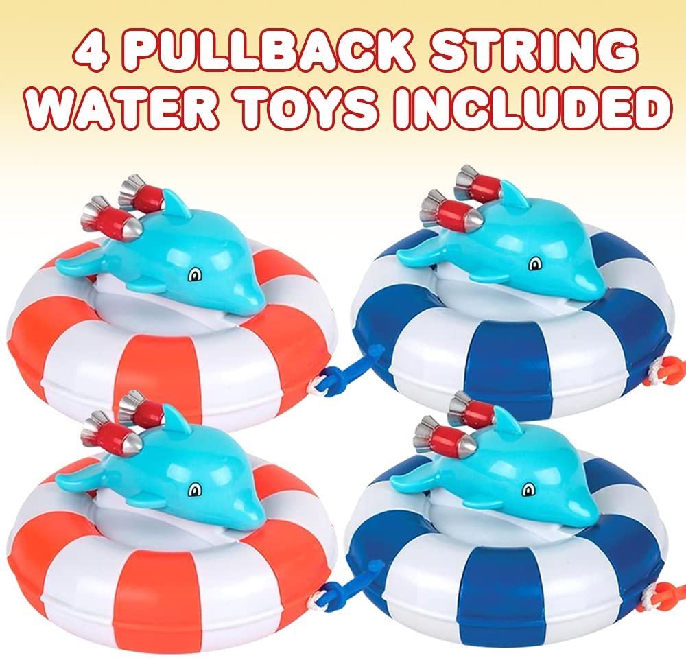 ArtCreativity Sea Life Pullback String Water Toys for Kids, Set of 4, Dolphin Bathtub Toys in Vibrant Colors, Pull Back String to Move Raft, Swimming Pool and Bath Tub Toys for Boys and Girls