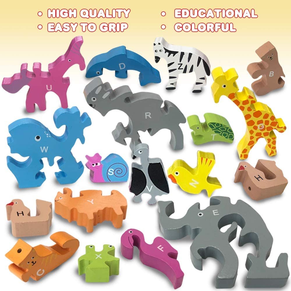 ABC's Animal Alphabet Puzzle for Kids, 26pc Reversible Wooden Puzzle for Learning ABC's