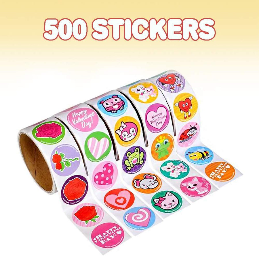 Valentines Day Roll Stickers Assortment for Kids, 5 Rolls with 500 Stickers
