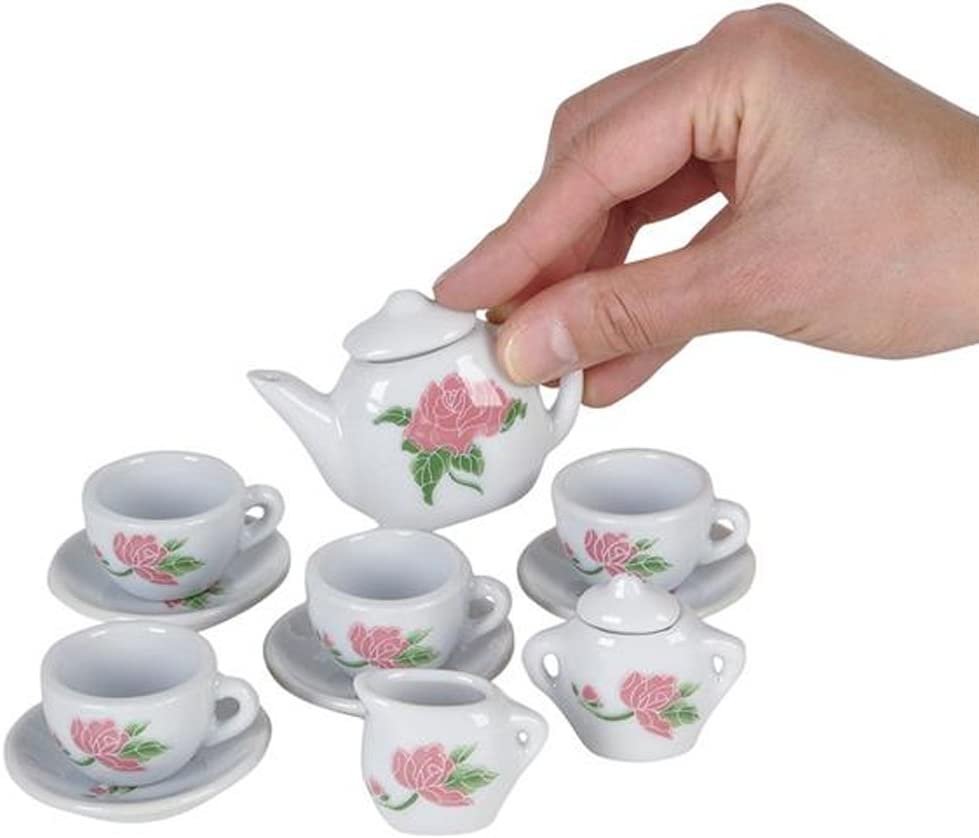 Rose Flower Ceramic Doll Tea Set 13 Pieces Includes Cups and