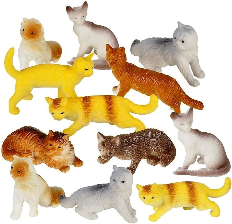 Mini Cat Figurines Set for Kids - Pack of 12 - Assorted 2" Small Cat Figures, Sturdy Plastic Toys, Fun Birthday Party Favors, Great Playset for Boys and Girls Ages 3+