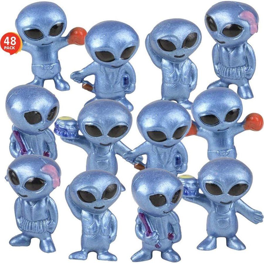 Vinyl Alien Toy Figurines, Set of 48, Fun Space Party Favors for Kids, Small UFO Toys in Assorted Poses, Cool Intergalactic Party Supplies, Goodie Bag Fillers and Stocking Stuffers