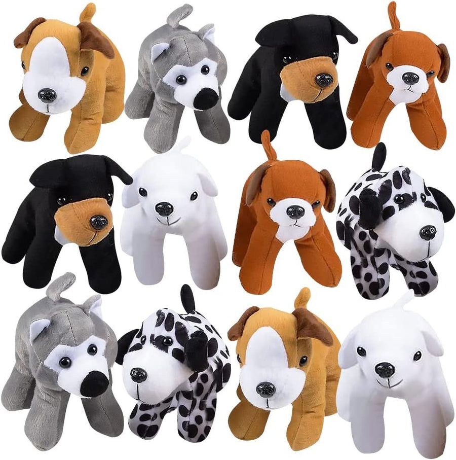 Dog Plush Assortment - Set of 12 - Soft and Cuddly Stuffed Animals for Toddlers - 6 Cute Puppy Designs - Fun Birthday Party Favors, Kids Carnival Prize, Gift Idea for Boys and Girls