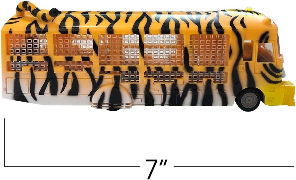 Pull Back Tiger Safari Animal Bus for Kids, 7" Tiger Design Bus with Pullback Mechanism, Durable Plastic Material, Safari Party Decorations, Best Birthday Gift for Boys and Girls
