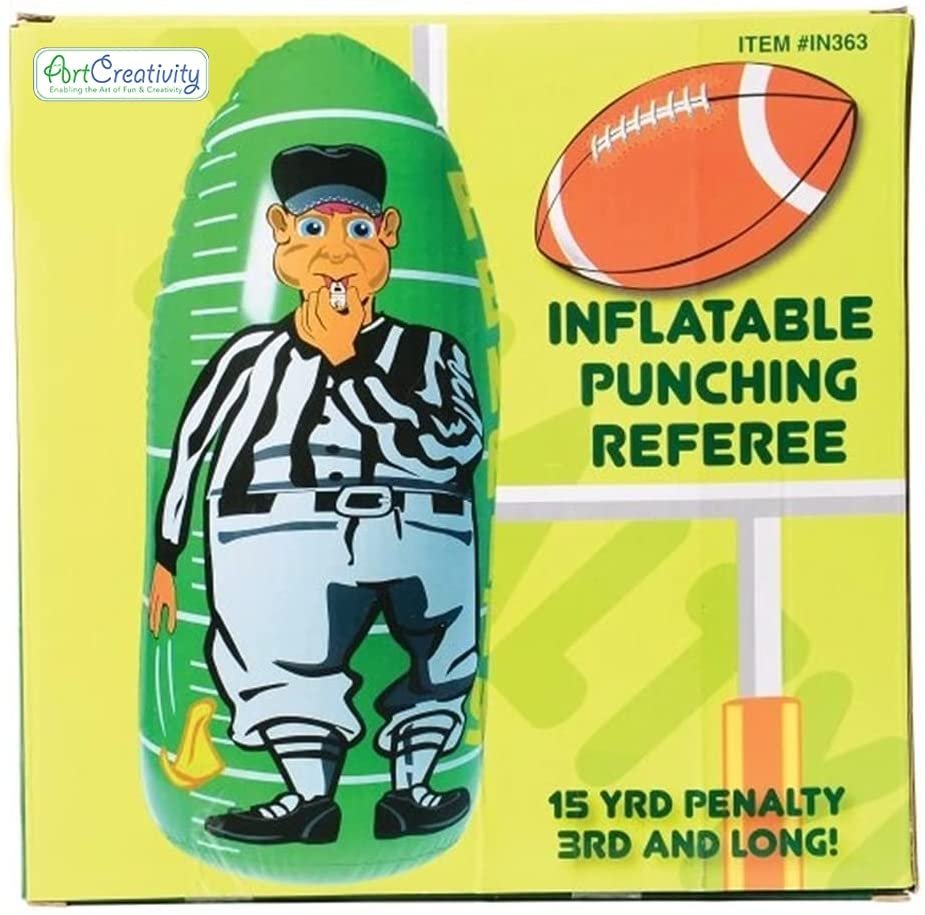 Inflatable Punch Bag Referee, 1 Piece, Double-Sided Weighed Referee Inflatable with a Weighted Bottom, Football Party Decoration and Inflatable Punching Bag for Kids, 4 Feet Tall