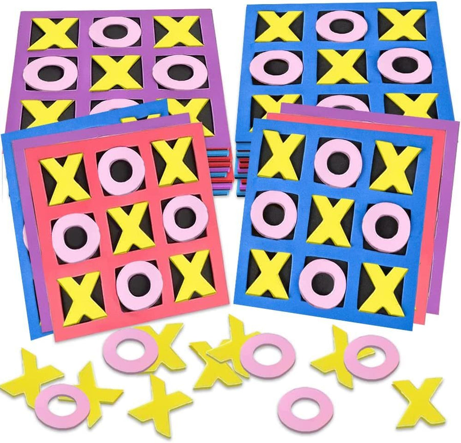 Gamie Foam Tic Tac Toe Mini Board Games, Set of 24, Colorful Family Games for Hours of Brain-Building Fun, Great as Travel Games, Learning Toys for Kids, Desktop Games, and Stocking Stuffers, 5"es