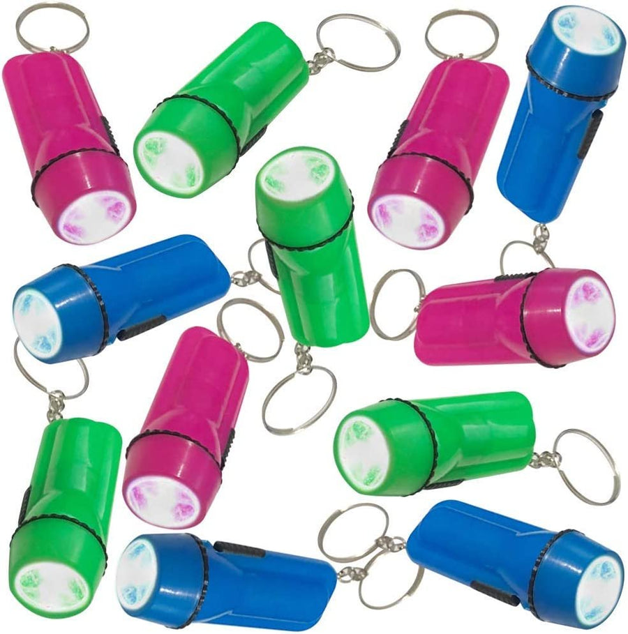 Flashlight Keychains, Pack of 24, LED Key Chains in Assorted Colors, 2.25" Durable Plastic Keyholders, Birthday Party Favors, Goodie Bag Fillers for Kids