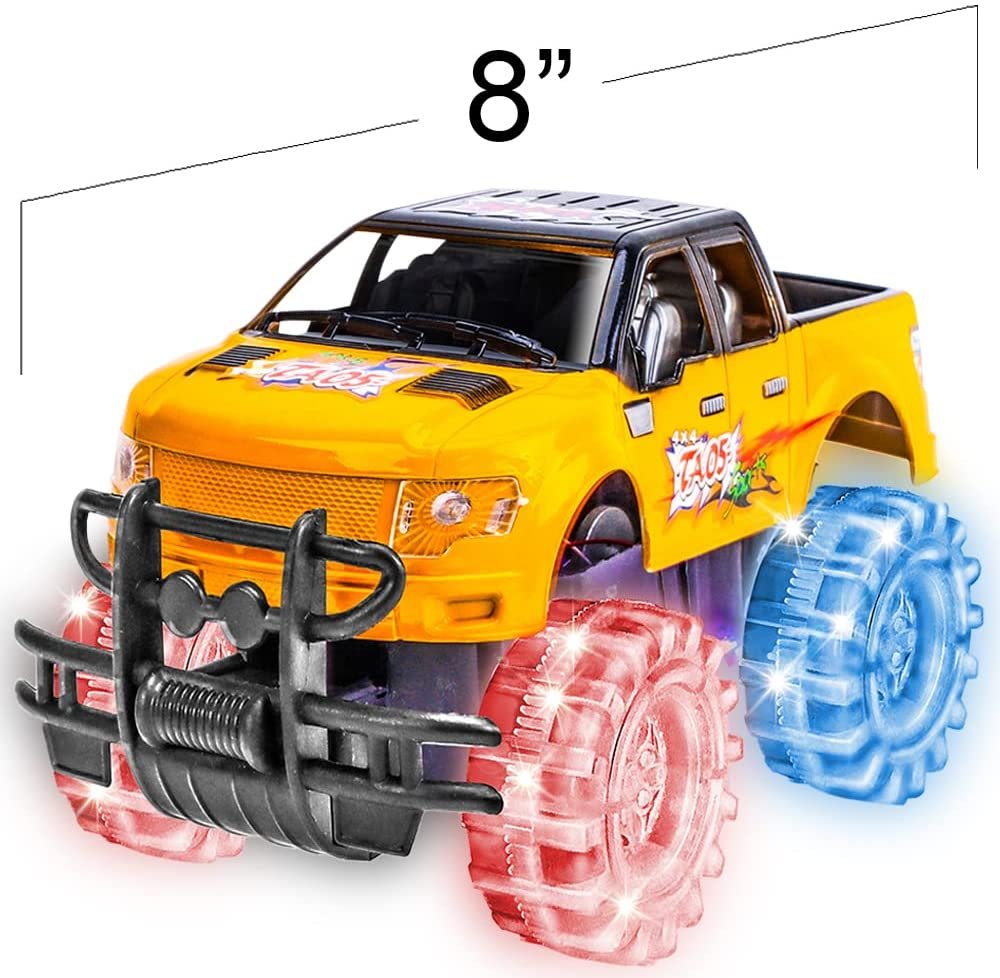 ArtCreativity Light Up Yellow & Black Monster Truck, 1 Piece, 8 Inch Monster Truck with Flashing LED Tires & Batteries, Push n Go Car Toys for Kids, Fun Gift for Boys & Girls Ages 3 & Up…