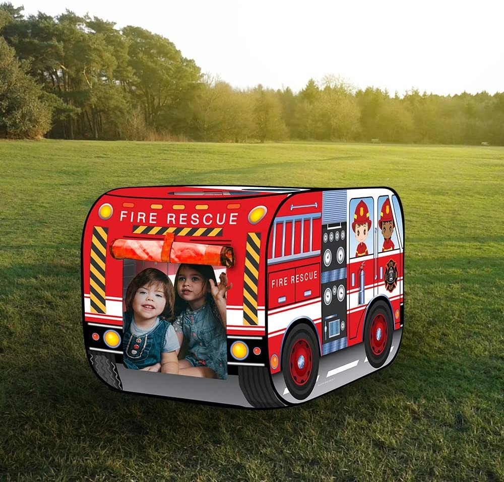 fire engine tent Fire Truck Tent with Carry Bag, Pop Up Indoor Tent Indoor Playhouse for Kids, 43.5" x 28" x 26.5"