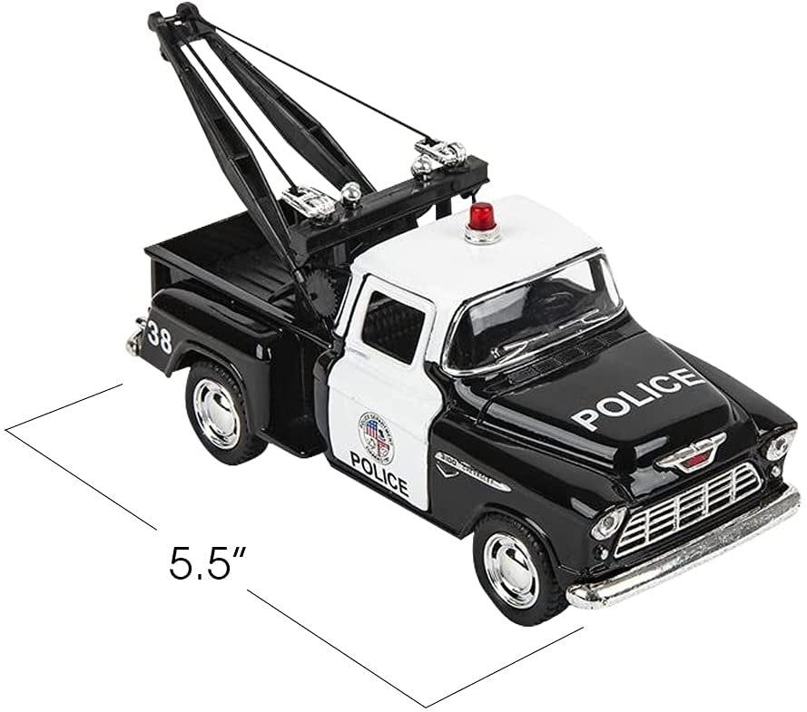 Pull Back Police Tow Truck Toys, Set of 2, Diecast Police Toy Cars with Pullback Motion and Opening Doors, Police Birthday Party Favors, Classroom Prizes, Goody Bag Fillers for Kids