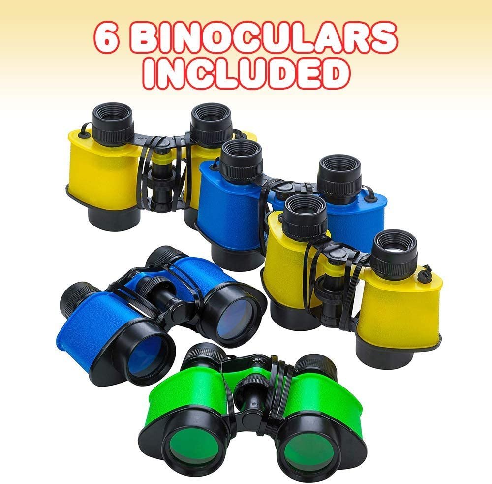 ArtCreativity Binoculars for Kids with Neck String - Set of 6 - Assorted Colors Kids’ Toy Binoculars for Bird Watching and Camping, Party Favor for Safari, Jungle, Explorer, Zoo Themed Birthday Party