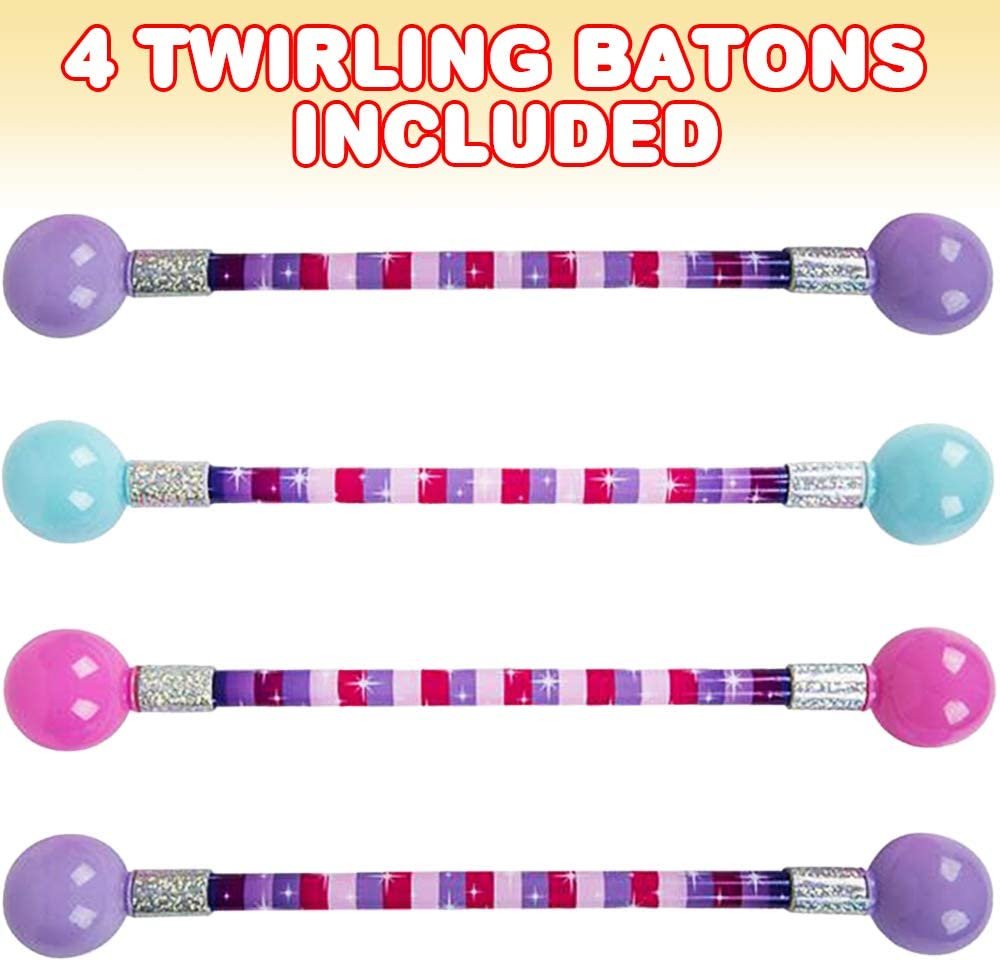 Plastic 16”" Twirl Batons Set of 4 in Assorted Color Blue, Pink & Purple for Kids Age 3+, Great Gift for Birthday & Holiday, Party Favor, Marching Bands Sport Games and Parades