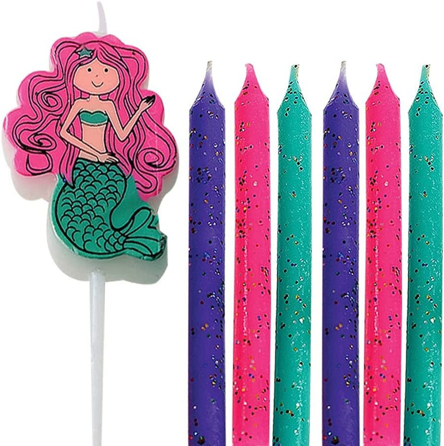 Mermaid Pick Candles, Set of 7, Mermaid Themed Birthday Cake Candles, Birthday Party Supplies and Decorations, Cake Topper, Cupcake Topper
