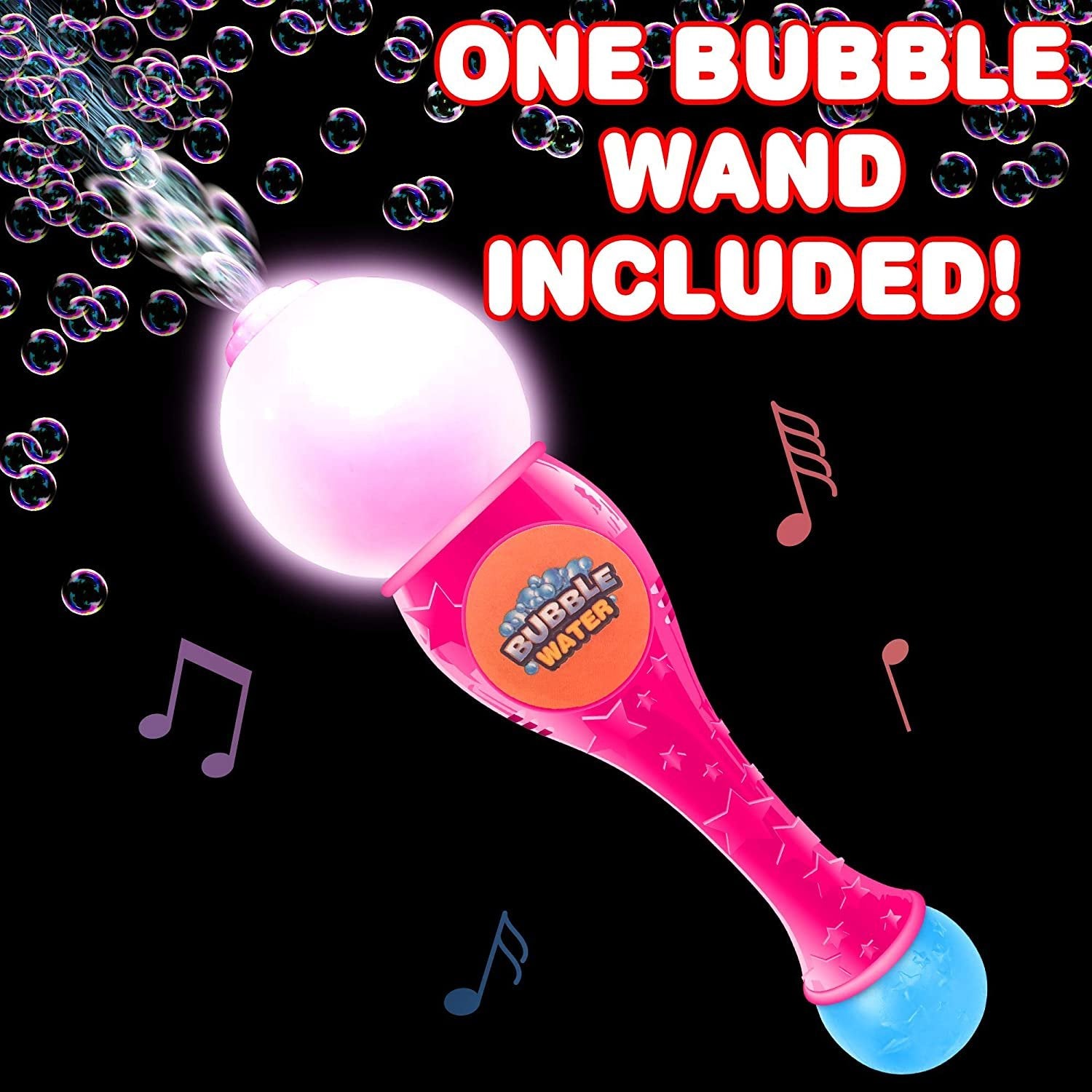 Light Up Bubble Blower Wand, 13.5" Illuminating Bubble Blower Wand with Thrilling LED & Sound Effect for Kids, Bubble Fluid & Batteries Included, Great Gift Idea, Party Favor - Pink