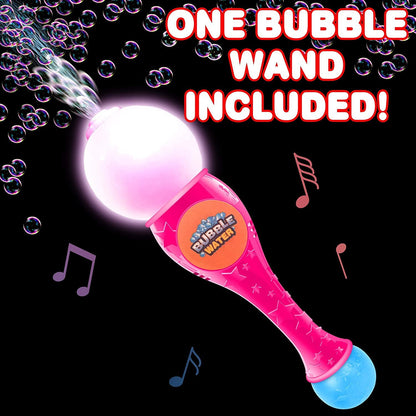 ArtCreativity Light Up Bubble Blower Wand, 13.5 Inch Illuminating Bubble Blower Wand with Thrilling LED & Sound Effect for Kids, Bubble Fluid & Batteries Included, Great Gift Idea, Party Favor - Pink