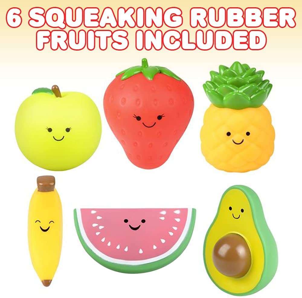 ArtCreativity Squeaking Rubber Fruits, Set of 6, Squeaky Fruit Toys in Assorted Designs, Colorful Tropical Party Decorations, Rubber Bath Toys for Kids, Goodie Bag Fillers and Pinata Stuffers