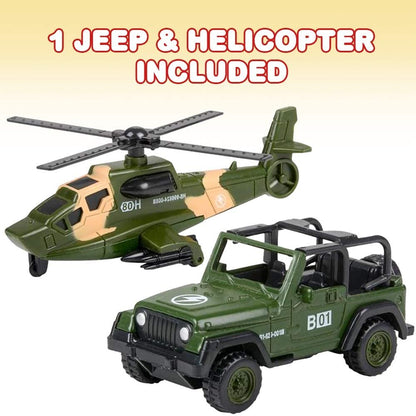 ArtCreativity Military Toy Playset for Kids, 2-Piece, Includes 1 Helicopter Toy and 1 Jeep, Durable Die-Cast Army Toys for Kids, Pretend Play Set for Boys and Girls, Great Birthday Gift