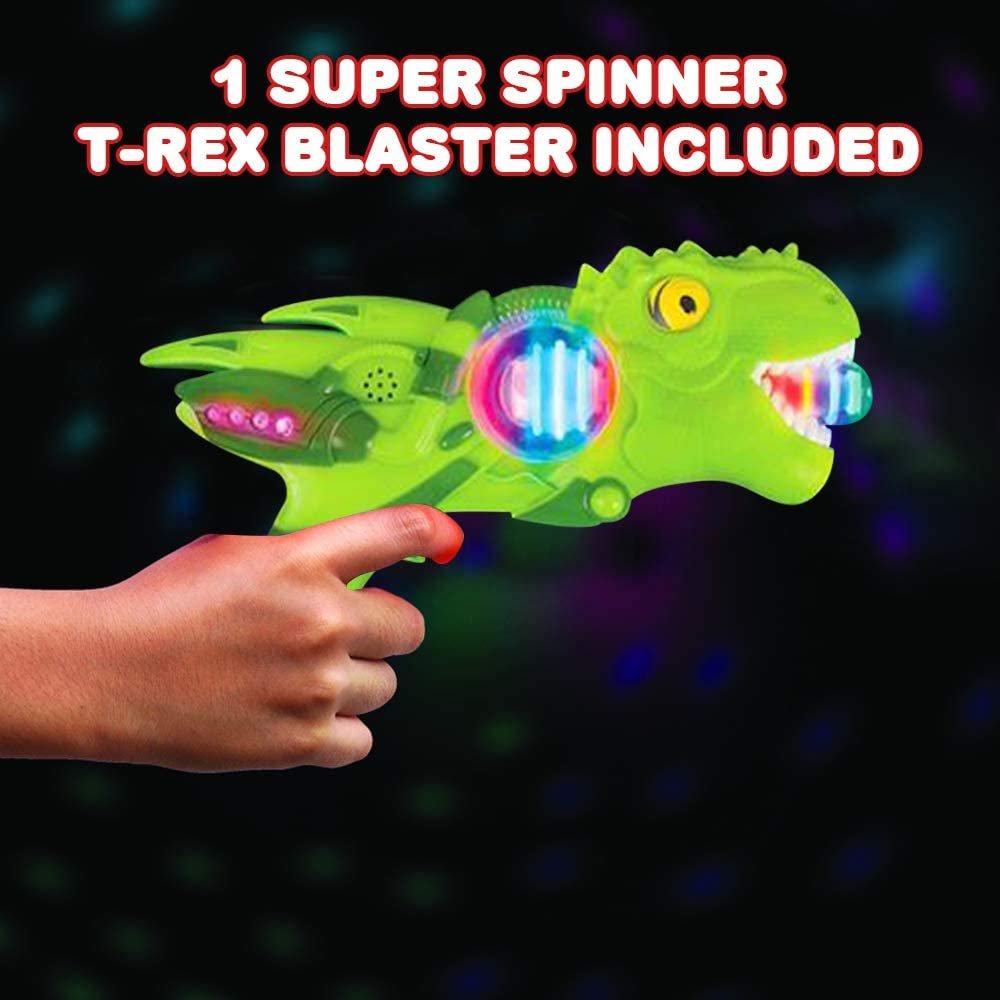 ArtCreativity Light Up Super Spinning T-Rex Blaster, Spinning LED and Cool Sound Effects, 11 Inch Light Up Toy Gun for Kids, Batteries Included, Great Gift Idea for Boys & Girls