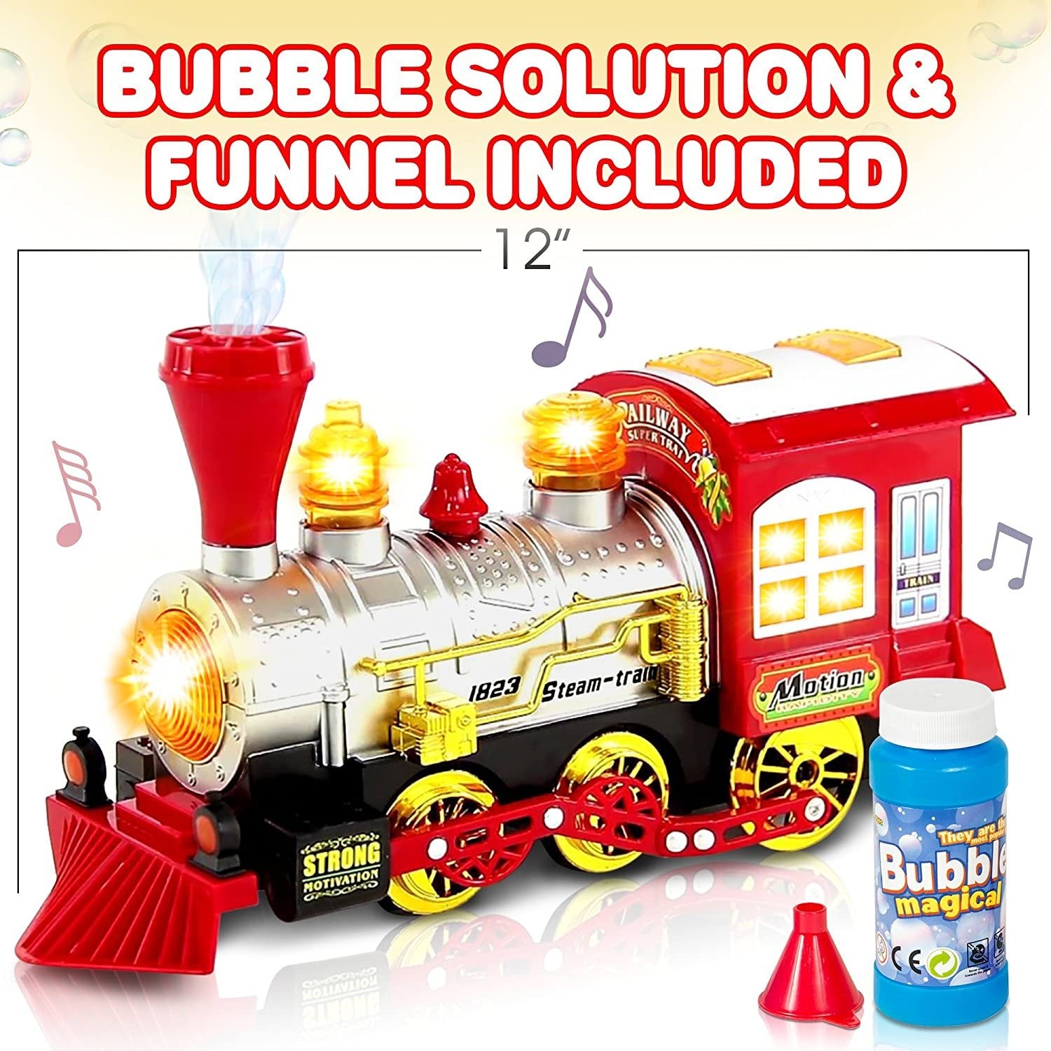 Bubble Blowing Toy Train - Lights, Sounds & Bump & Go Steam Locomotive for Kids