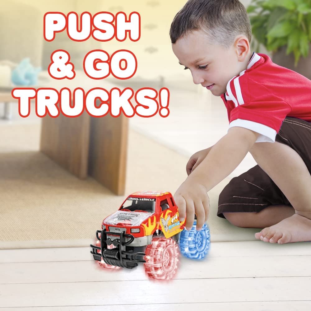 Light Up Red Monster Truck, 1 Piece, 8" Monster Truck Toy with Flashing LED Tires & Batteries, Push n Go Car Toys for Kids, Fun Gift for Boys & Girls Ages 3 & Up…
