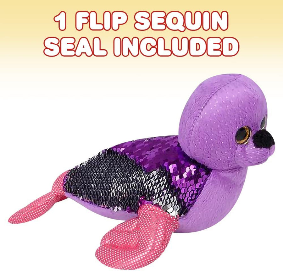 Flip Sequin Seal Plush Toy, 1 PC, Soft Stuffed Seal with Color Changing Sequins, Cute Home and Nursery Animal Decorations, Calming Fidget Toy for Girls and Boys, 9"es