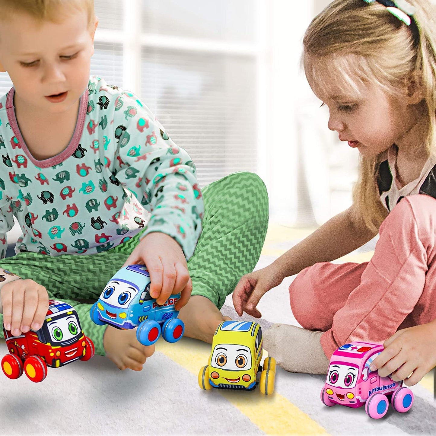 ArtCreativity Pullback Plush Car Set, Set of 4, Soft-Sided Stuffed Cars with Pullback Mechanism, Cute and Colorful for Babies and Toddlers, Best Birthday Gift for Little Boys and Girls
