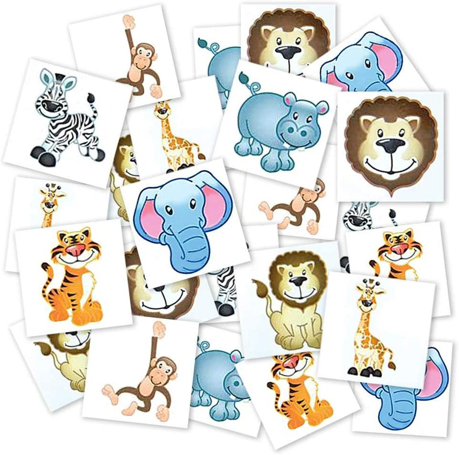 Zoo Animal Temporary Tattoos for Kids - Bulk Pack of 144 Tattoos in Assorted Designs, Non-Toxic 2" Tats, Birthday Party Favors, Goodie Bag Fillers, Non-Candy Halloween Treats