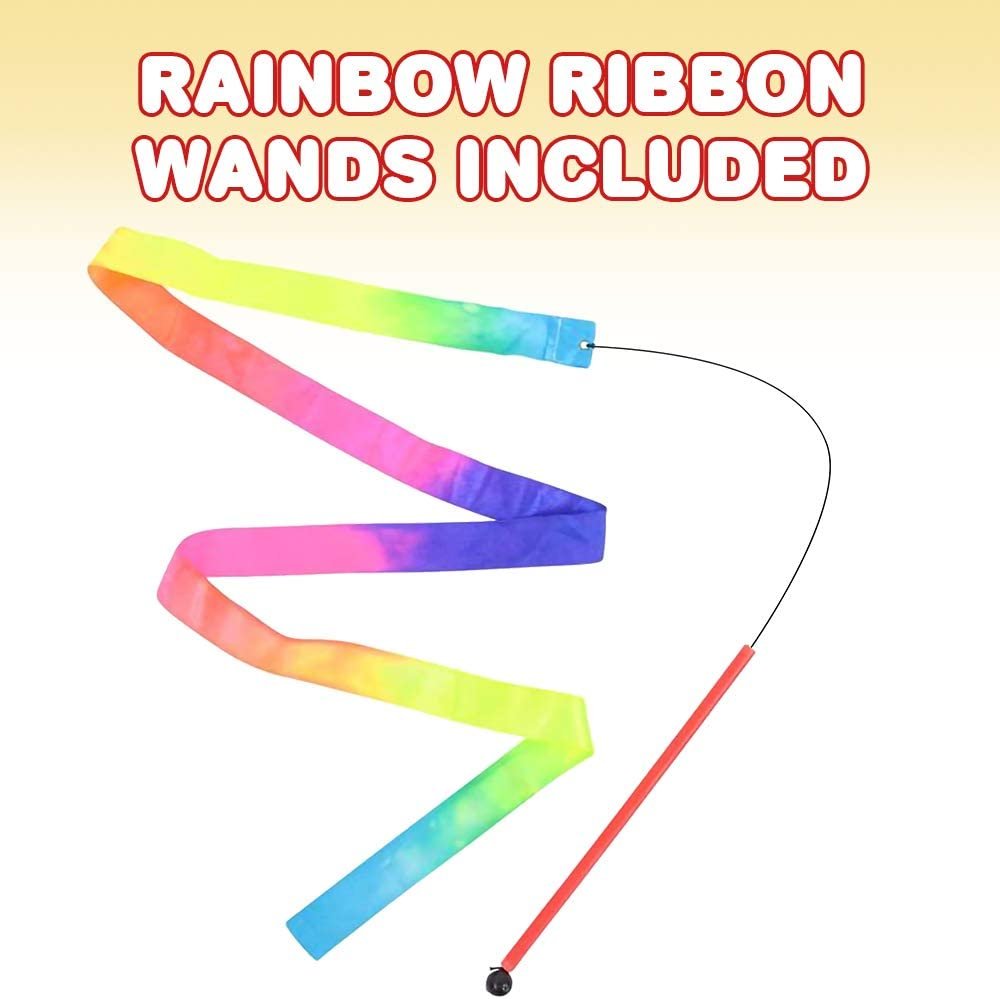 Rainbow Dance Ribbon Streamers for Kids, Set of 4, Twirling Ribbons for Dancing, Marching Band, Exercise, Pretend Play, Gymnastics Party Favors, Dance Party Decorations
