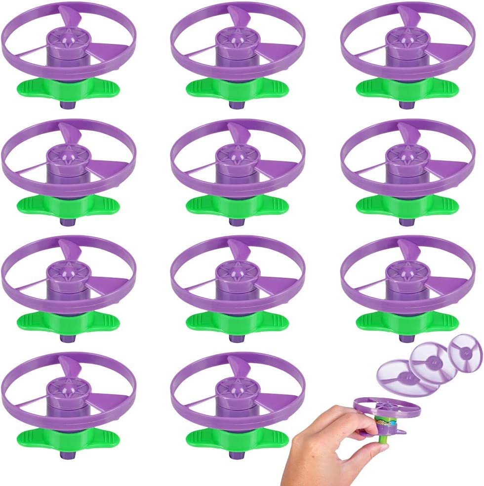 Flying Disc Launcher Toys, Set of 12, Disk Shooter Sets with 1 Super Saucer Gun and 1 Spinning Disk Each, Super Fun Outdoor Flying Toys for Kids, Best Birthday Party Favors