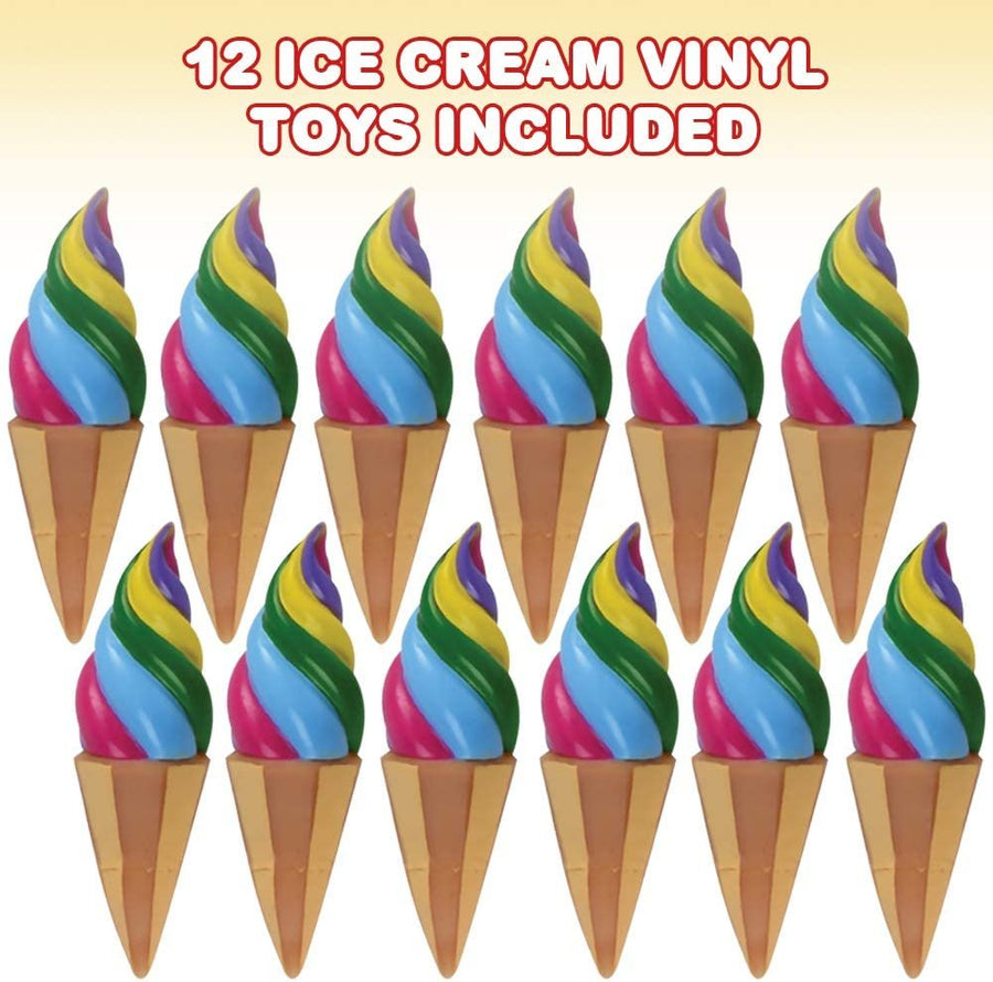 Ice Cream Vinyl Toys, Set of 12, Colorful Vinyl Ice Cream Cones for Kids, Party Favors for Boys and Girls, Party Dessert Table Decorations, Unique Bath Tub Toys for Children