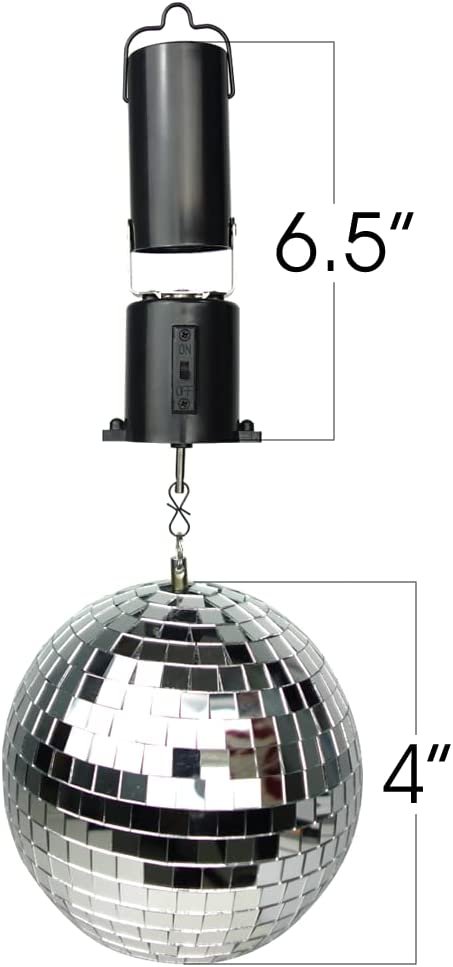 Disco Ball Motor with Mirrored Disco Ball, Includes Battery Powered Spinning Ball Motor and 4" Disco Ball with Hanging String, for Parties, Birthdays, Weddings, and Room Décor