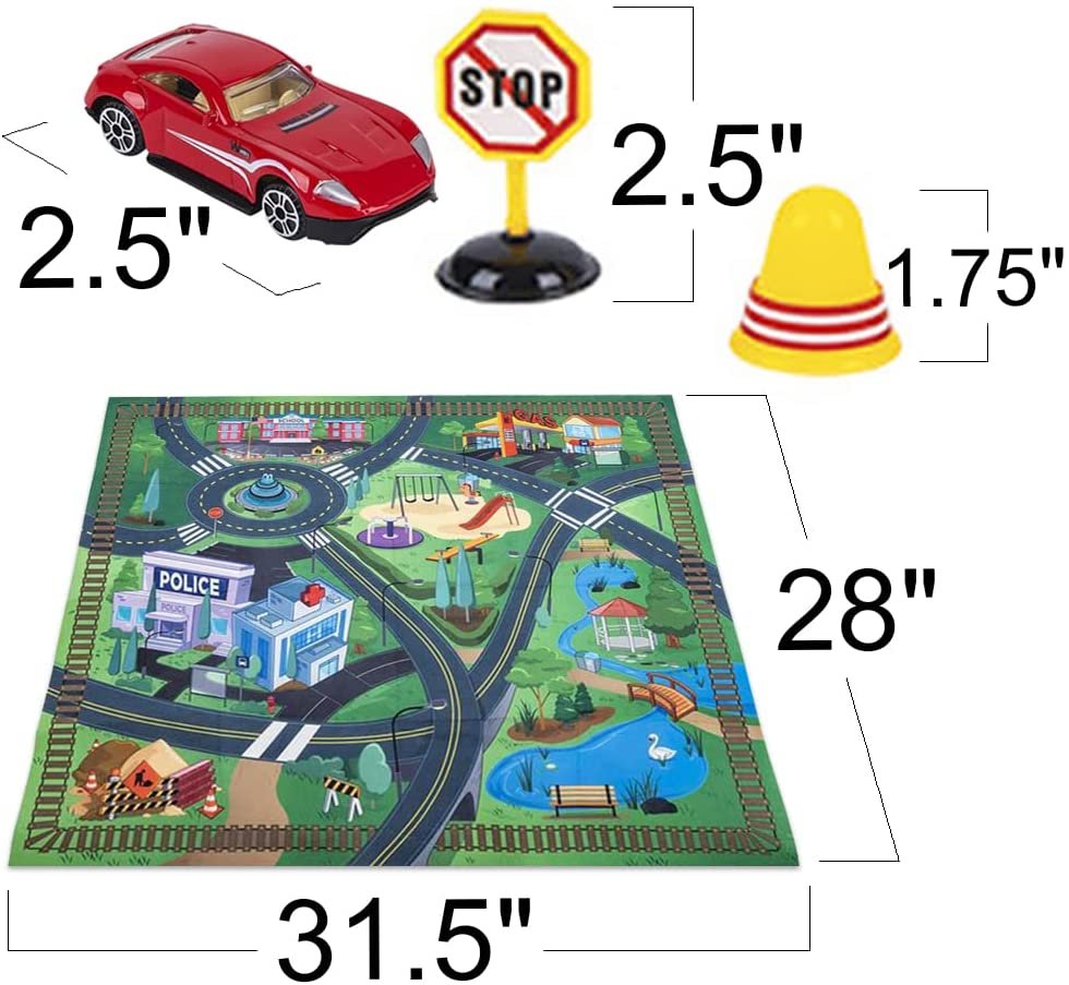 ArtCreativity Diecast Car Set with Play Mat, Includes 4 Diecast Metal Toy Cars, 1 Play Rug, and 5 Traffic Signs, Race Car Birthday Party Supplies and Playroom Decorations, Colorful Race Car Toys