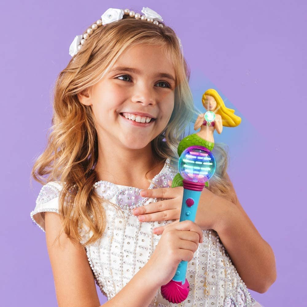 Multi-Color Spinning Mermaid Wand with LED Handle | 15.5” Light Up Princess Wand for kids | Fun Pretend Play Prop | Batteries Included | Best Birthday Gift for Boys and Girls
