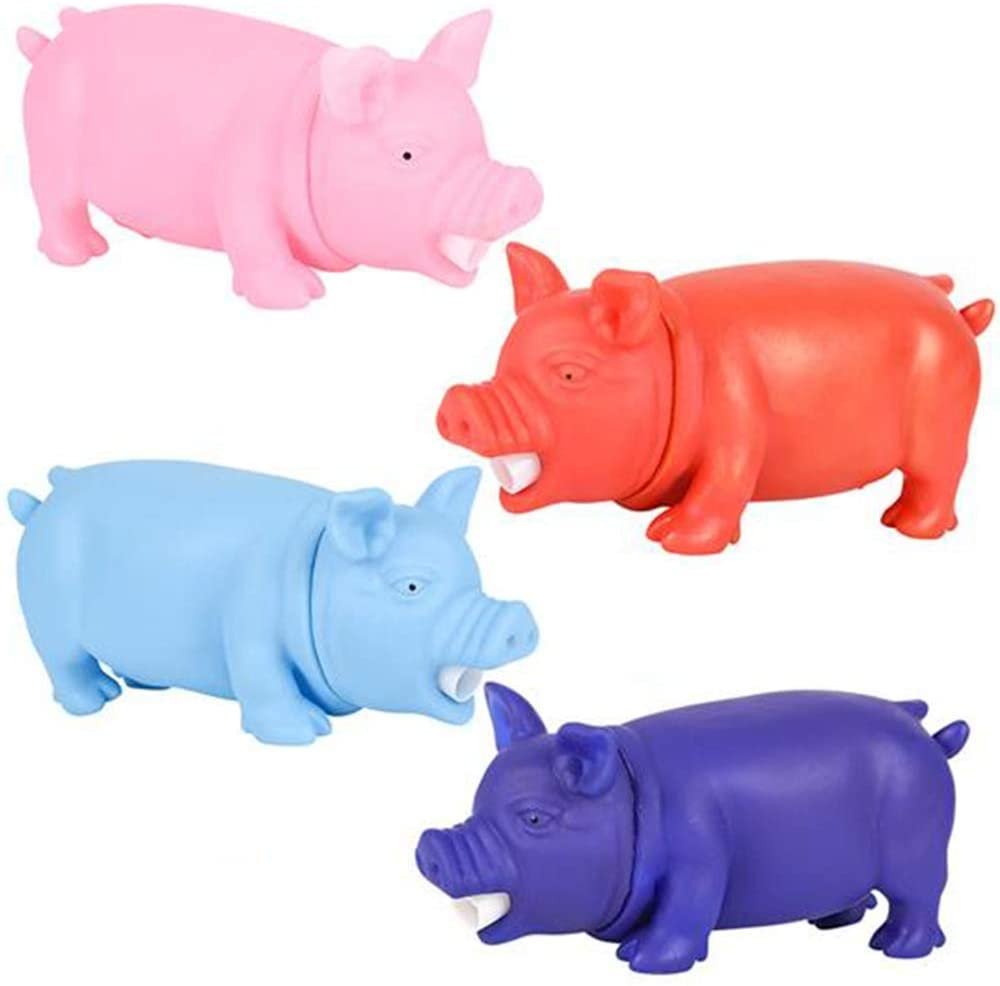 ArtCreativity Snorting Pig Toys for Kids, Set of 4, Squeeze for Fun Snort Sounds, Little Piggy Toys in Assorted Colors, Cute Pig Party Decorations, Barnyard Birthday Party Favors for Boys and Girls