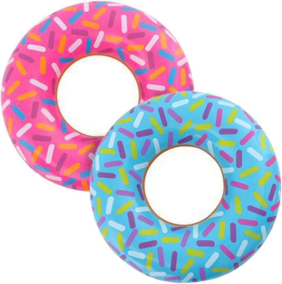 22" Donut Tube Inflates, Set of 2, Colorful Inflatable Donut Tubes in Assorted Designs, Donut Birthday Party Decorations Supplies, Durable Water Pool Toys for Kids, Fun Donut Party Favors