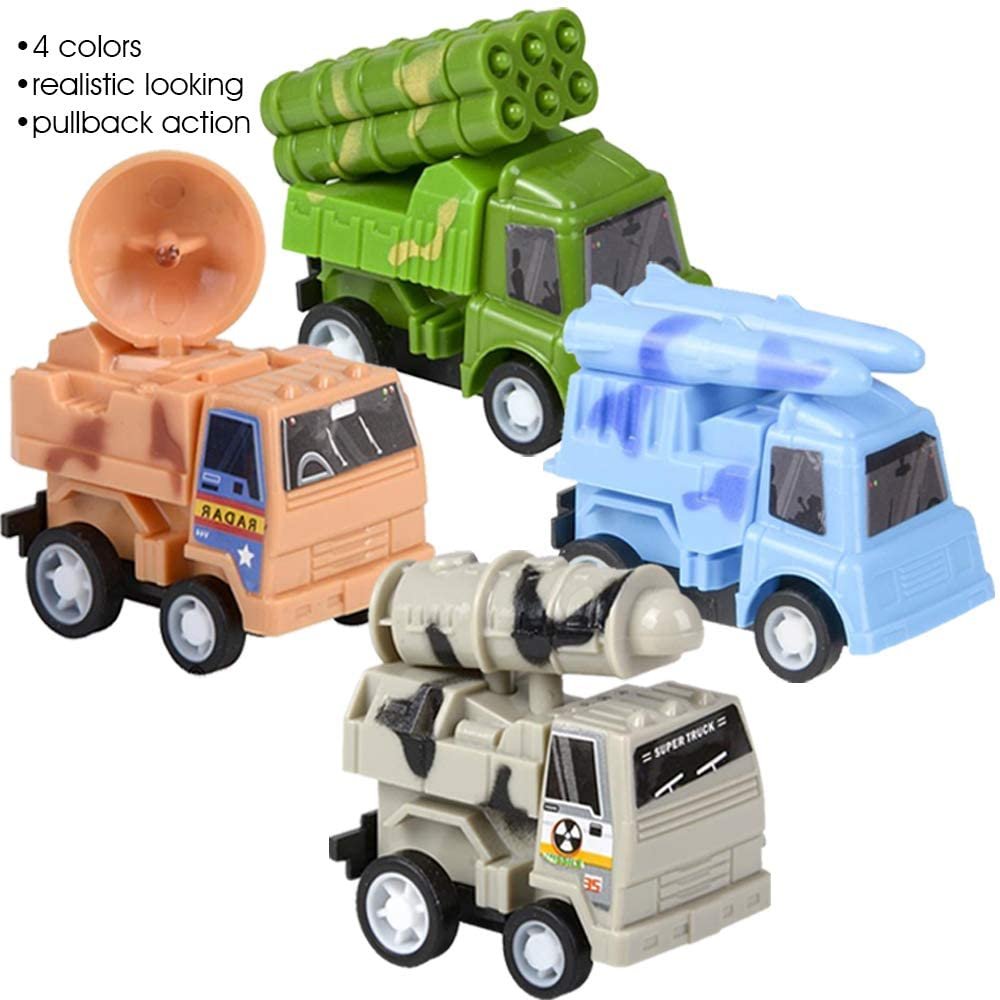 ArtCreativity Pull Back Combat Trucks for Kids, Set of 8, Mini Military Toy Cars for Boys & Girls, 4 Cool Designs in Durable Plastic, Fun Birthday Party Favors, Gifts, Goodie Bag Fillers, Cake Toppers