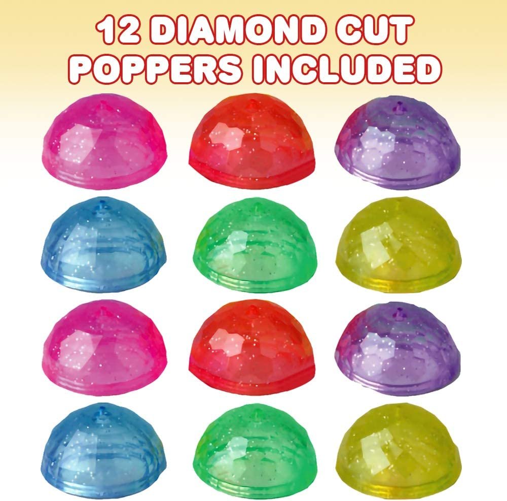 Diamond Cut Poppers, Set of 12, Pop-Up Half Ball Toys in Assorted Colors, Old School Retro 90s Toys for Kids, Birthday Party Favors, Goodie Bag Fillers for Boys and Girls