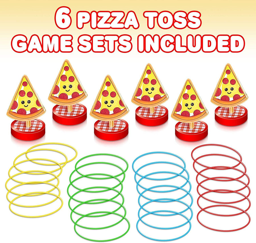 Gamie Pizza Ring Toss Games for Kids, Set of 6, Mini Desktop Ring Tossing Games with Pizza Stand and 4 Rings, Carnival Birthday Party Favors, Goodie Bag Fillers, Fun Indoor Toys for Boys and Girls