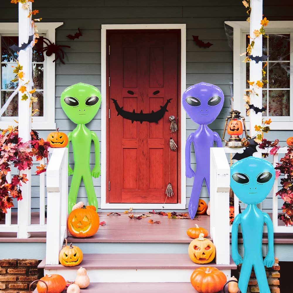 Giant Alien Inflates - Set of 3 - 48" Jumbo Blow Up Alien Party Decorations in Green, Purple, and Blue - Alien Themed Party Supplies - Easy to Inflate Outer Space Party Decorations