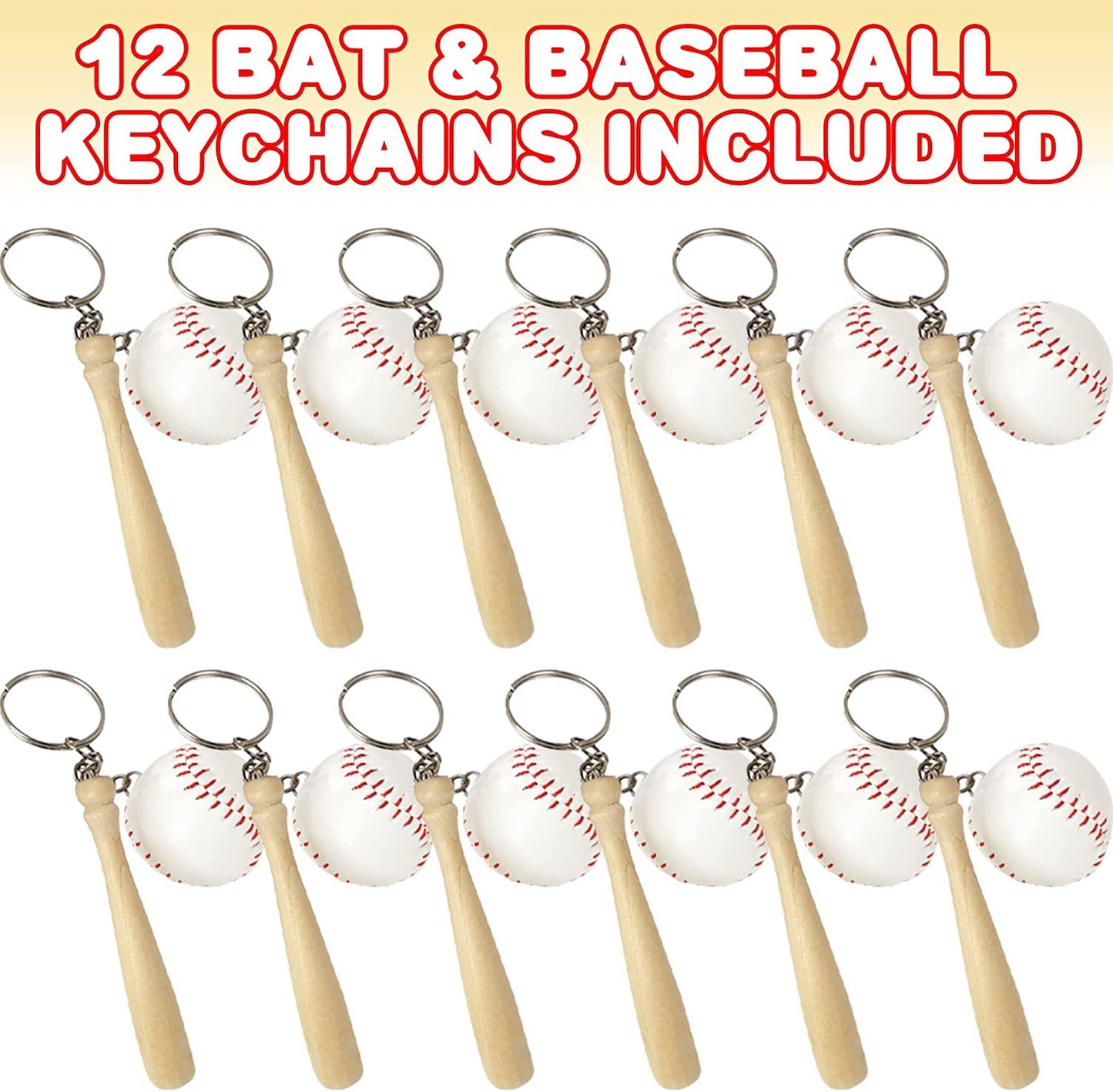ArtCreativity Wooden Bat with Baseball Keychain, for Kids Age 8+, Set of 12 – Perfect for Team Giveaways, Sports & Souvenir Favors, Victory Parties, Gifts for Athletes, Moms, Dads & Coaches