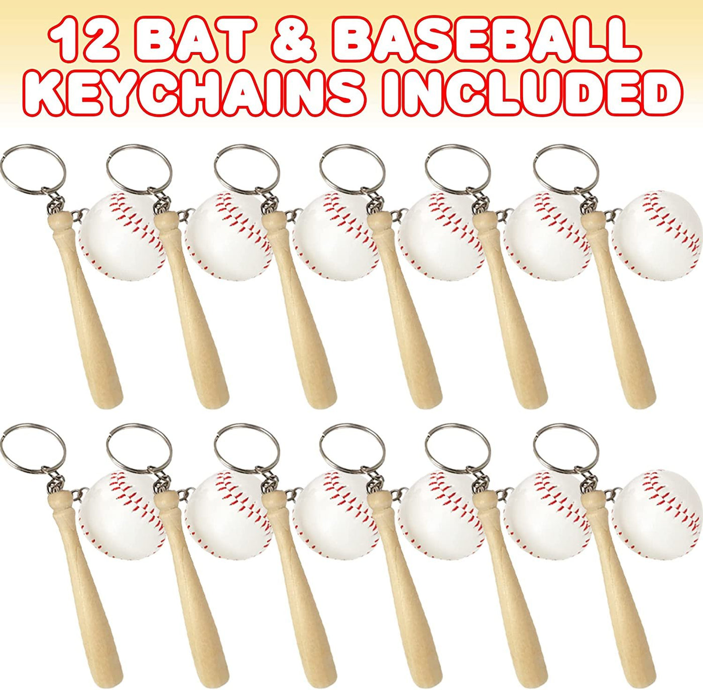 Wooden Bat with Baseball Keychain, for Kids Age 8+, Set of 12 – Perfect for Team Giveaways, Sports & Souvenir Favors, Victory Parties, Gifts for Athletes, Moms, Dads & Coaches