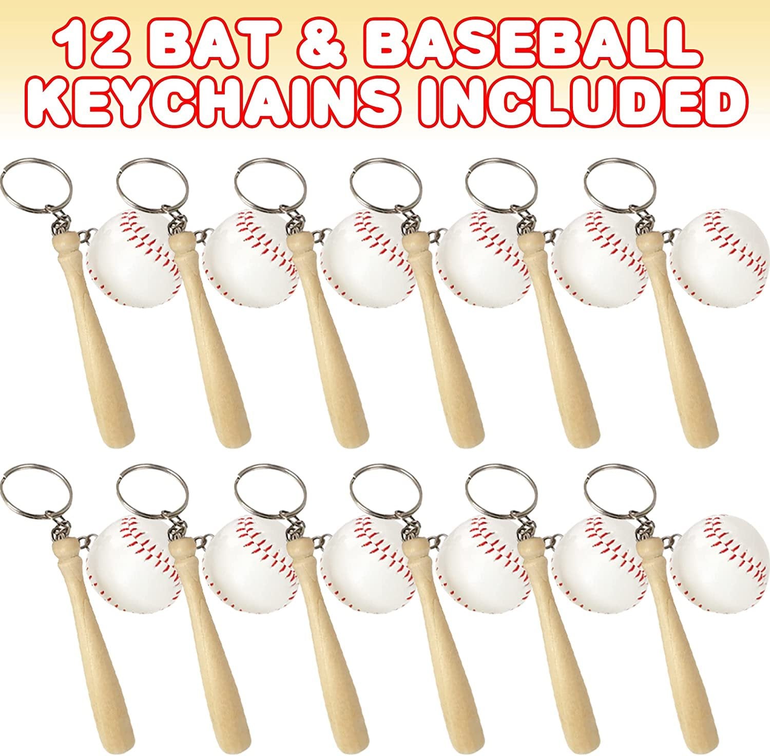 Wooden Bat with Baseball Keychain, for Kids Age 8+, Set of 12 – Perfect for Team Giveaways, Sports & Souvenir Favors, Victory Parties, Gifts for Athletes, Moms, Dads & Coaches