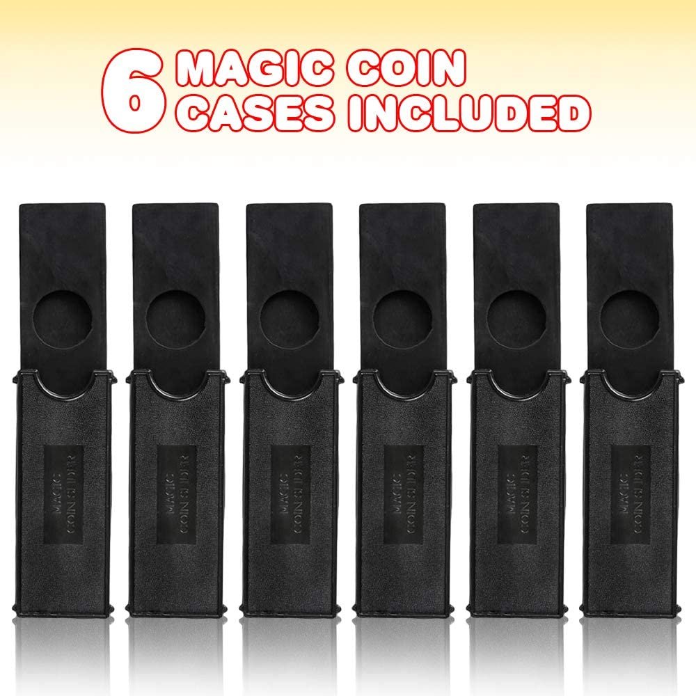 Coin Trick Magic Slider Cases, Set of 6, Magic Toys and Party Favors for Kids, Magician Props for Boys and Girls, Fun Goodie Bag Fillers, Prank and Gag Toys for Children