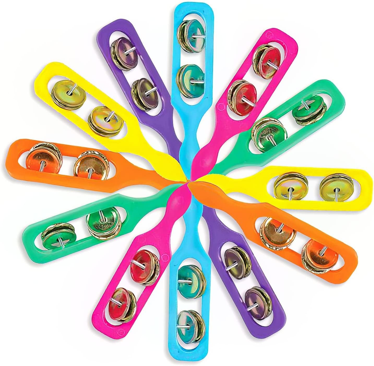 Cymbals for Kids - Pack of 12 - Handheld Music Toys, Colorful Rattle Musical Instruments for Children, Fun Party Noisemakers, Party Favors and Goodie Bag Fillers for Boys and Girls