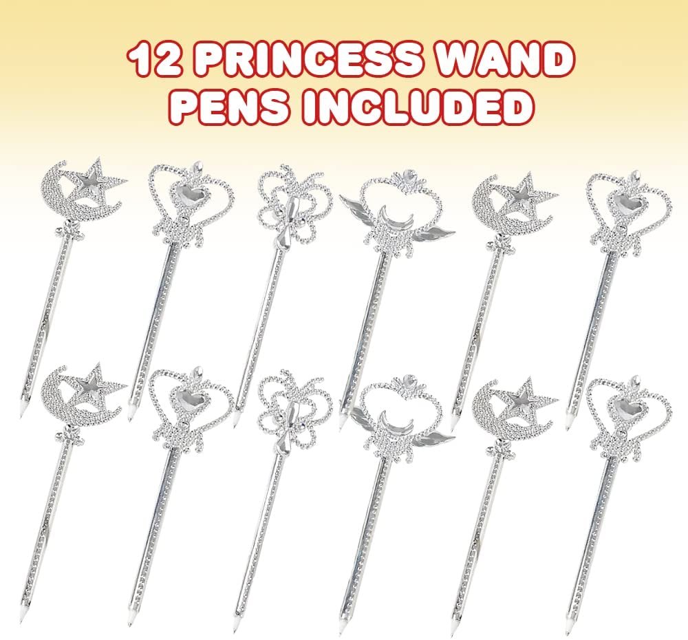 ArtCreativity Princess Wand Ballpoint Pens, Set of 12, Pens for Kids with 4 Wand Designs and Blue Ink, Princess Party Favors for Kids, Back to School Gifts and Classroom Prizes for Boys and Girls