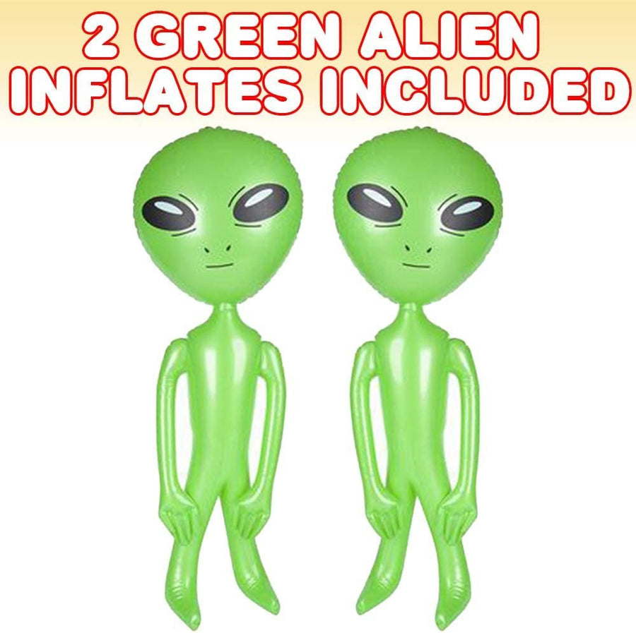 Green Alien Inflates, Set of 2, Outer Space Decorations, 34" Alien Inflatable Toys, Galactic Birthday Party Favors, Swimming Pool Toys for Kids, Alien Decorations for Kids’ Rooms
