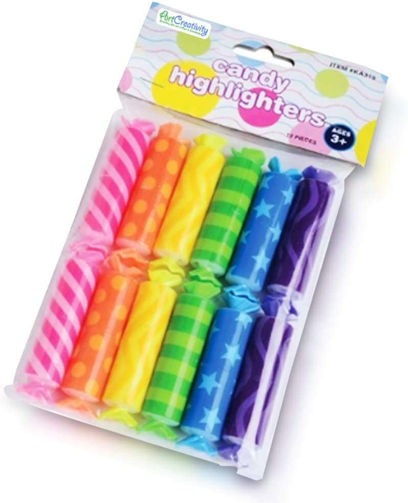 Wrapped Candy Highlighters for Kids, Set of 12, Assorted Fruit-Scented Highlighters, Cute Back to School Supplies, Stationery Party favors for Boys and Girls, Fun Office Gifts