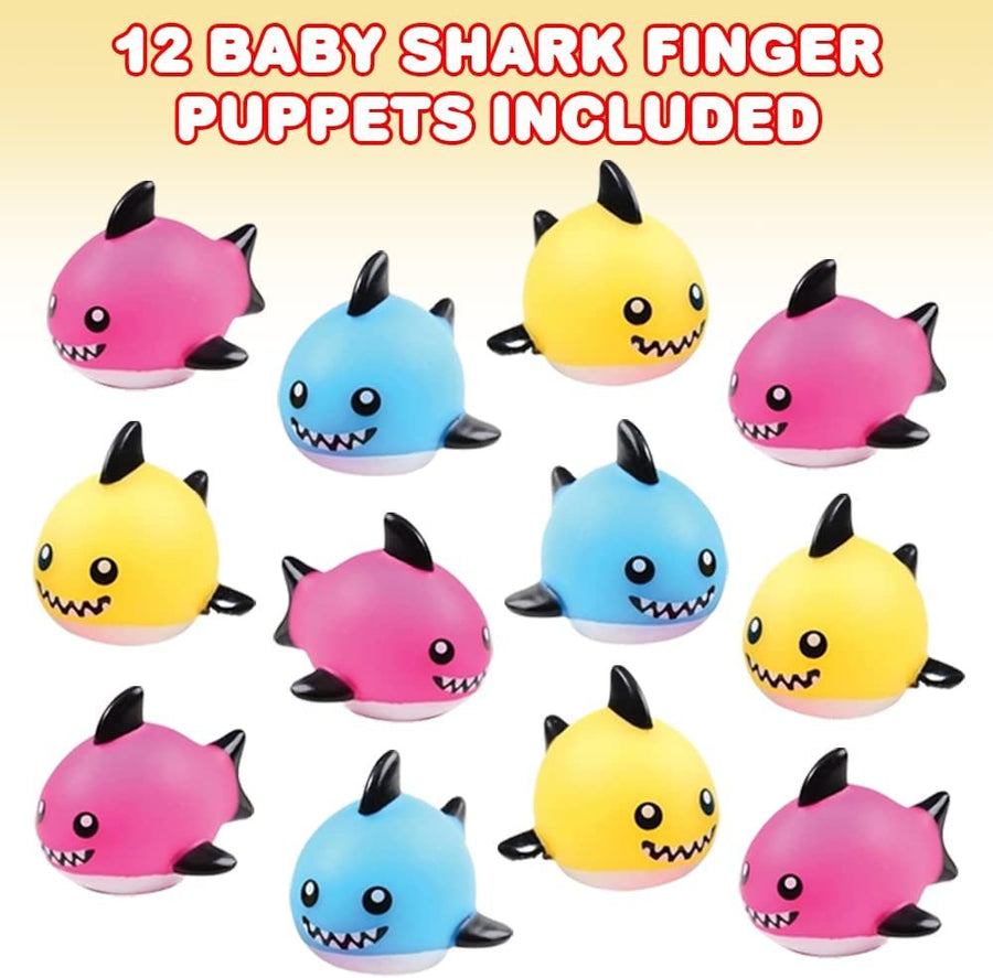 Baby Shark Finger Puppets, Set of 12, Finger Puppets for Kids in Assorted Colors, Fun Birthday Party Favors, Goodie Bag Fillers for Boys and Girls